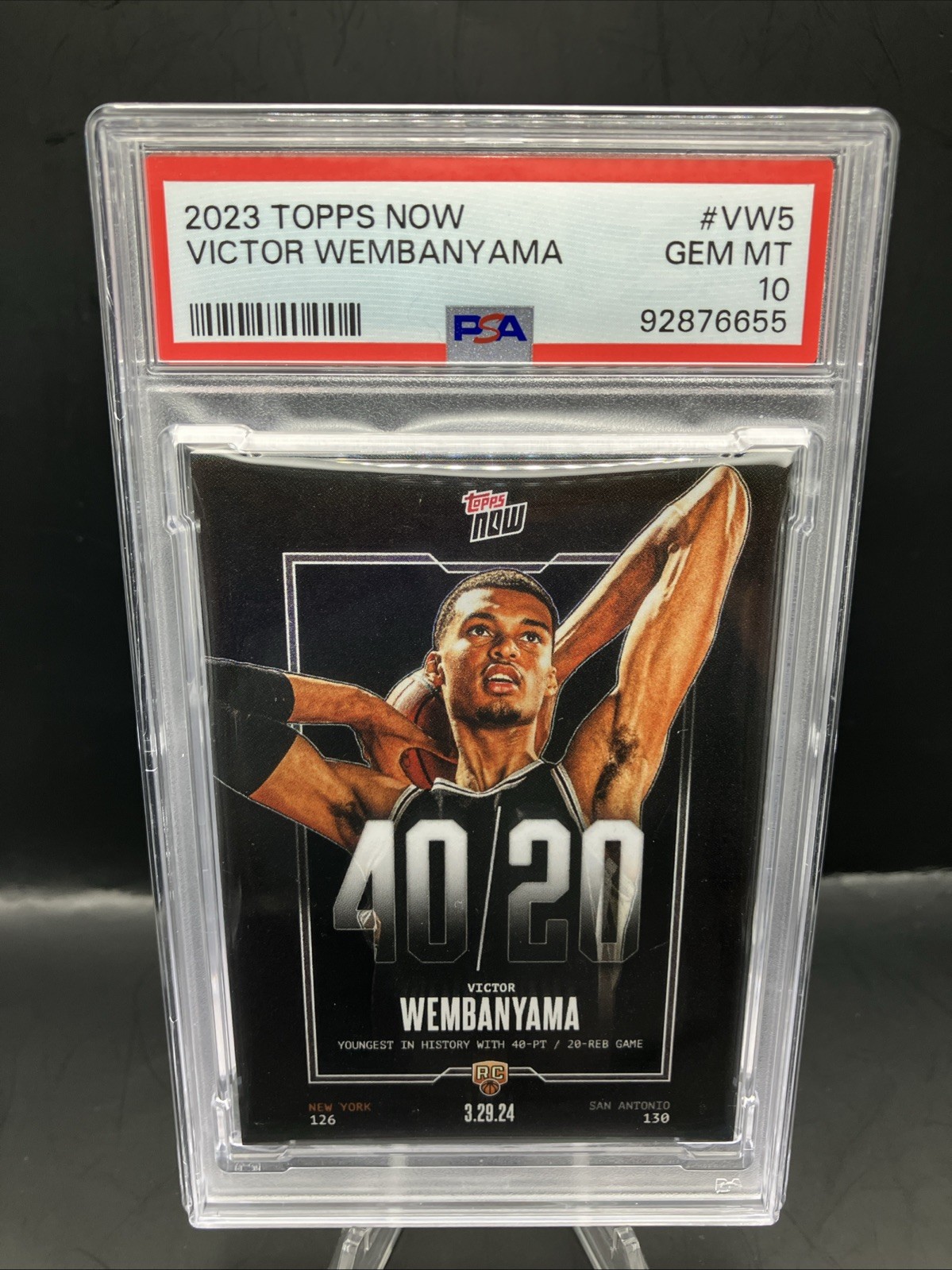 2023 Topps Now #VW5 Victor Wembanyama PSA 10 RC Youngest 40/20 Spurs