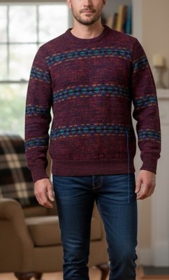 REED ST JAMES Men's Vintage 90's Sweater L Multi Pattern Crew Neck USA Made
