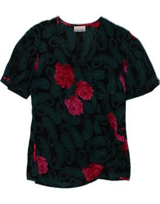 Ginalebole Damen Kurzarm Wickel Shirt Bluse US 12 Large grün Blumenmuster DG55