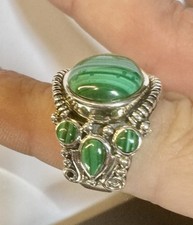 Malachite Ring- Malachite Vintage Ring- Malachite Sterling Silver 925 Ring Size6