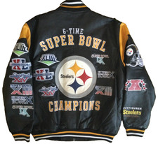 NFL 100 Leather VTG Pittsburgh Steelers 6 Time Super Bowl LK NU Champion Jacket