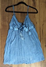 L Large Victoria Secret Pleated Slip Night Dress Pleated Babydoll Blue-Gray NWT
