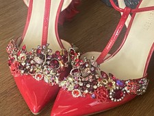 Stunning!! Antique Jeweled Artisan Crafted Red Special Occasion Heels Size 8