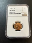 1955 S WHEAT CENT NGC MS-66 RD - UNCIRCULATED - RED WHEAT PENNY - CERTIFIED - 1C