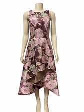 Adrianna Papell Sz 4 Floral Jacquard High-Low Dress Metallic Sleeveless Cocktail