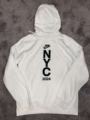 Nike Run NYC Marathon 2024 White Club Fleece Pullover Hoodie Mens