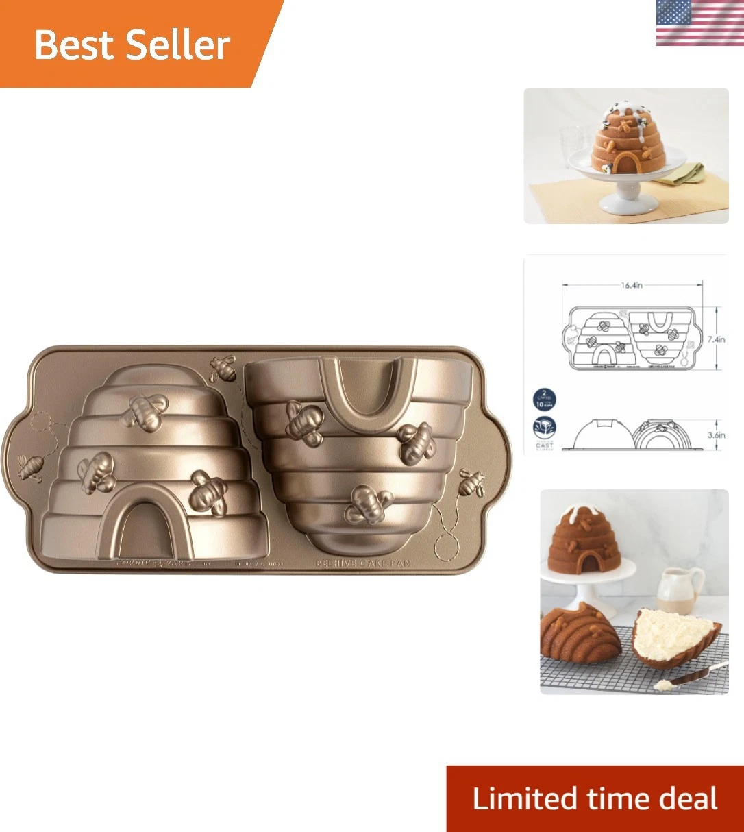 10-Cup Toffee Beehive Cake Pan - Oven Safe, Includes Nonstick Features