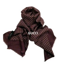 Gucci stola lana seta logo GG bordeaux azuki 67,3 x 17,3 in scialle frange