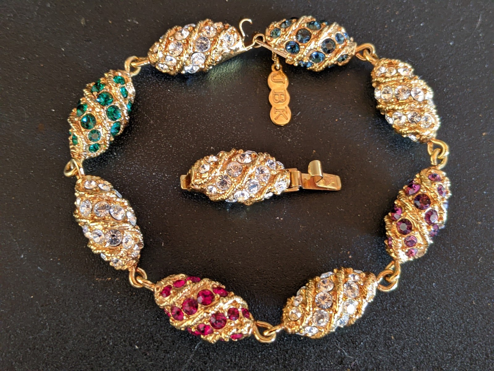 Vintage JBK Camrose & Kross Jackie Kennedy Rhinestone Royal Easter Egg Bracelet