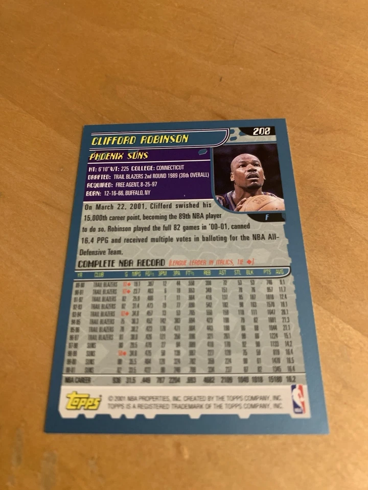 Clifford Robinson #208 Topps 2001 Basketball Card (Phoenix Suns) LN - Image 2 of 2