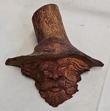 Hand Carved Wood Old Man Face Spirit Tree Sculpture Signed VM 2006