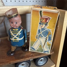 1930s Vintage Showa "Cadet" tinplate windup toy celluloid head original box Rl2