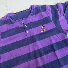 Vintage Disney Originals Striped Henley Shirt Mickey Mouse Embroidered S/M