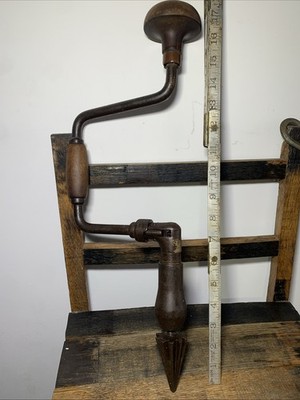 Antique S.H. Co Sure Grip Brace Drill St Louis w/ Large Taper Reamer Bit