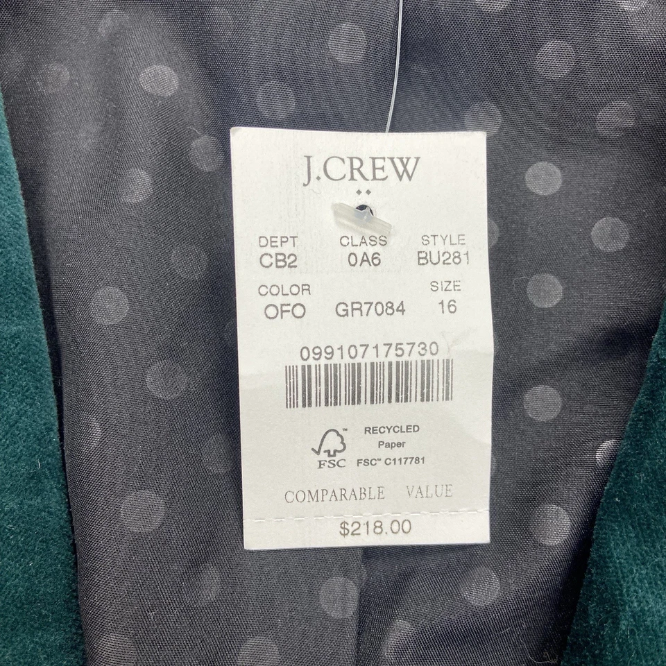 Novo com etiquetas J. Blazer Crew Factory $218 veludo um botão verde floresta tamanho 16 BU281 - Imagem 4 de 4