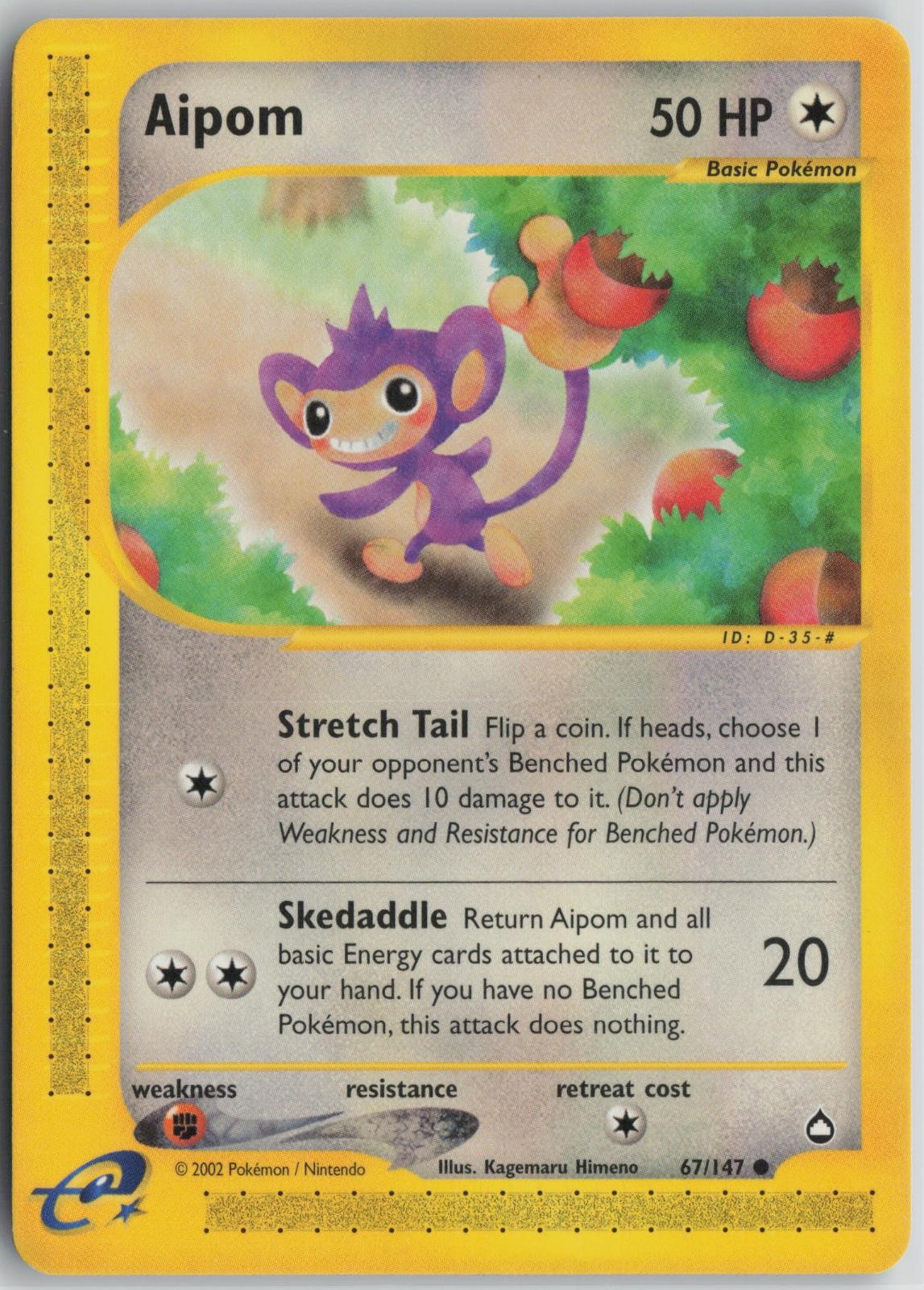 Aipom 67/147 Common Aquapolis Pokemon Moderately Played