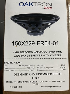 Oaktron MISCO 150X229-FR04-01 6x9  Full-Range Speaker with Whizzer 4Ω 15W