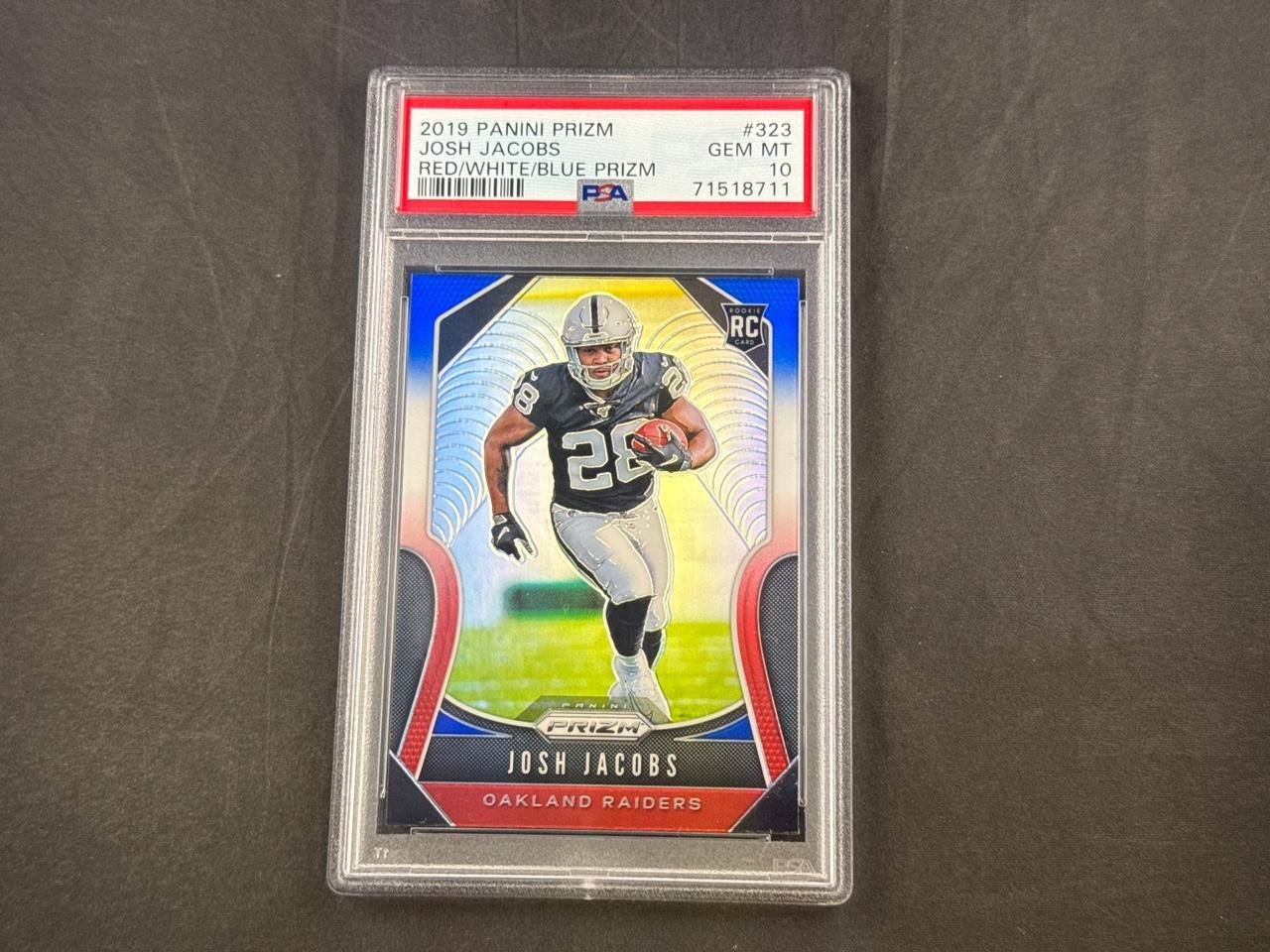 2019 PANINI PRIZM JOSH JACOBS ROOKIE RED WHITE BLUE RWB PRIZMS PSA 10 GEM MT