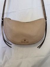 Michael Kors Dover Half Moon Crossbody Bag Pebbled Leather Beige Blush Crescent