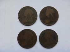 Four collectible Queen Victoria veil head penny coins