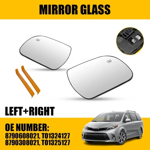 Set of 2 Clear Left + Right Heated Wing Mirror Glass for Toyota Sienna 2011-2019