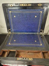 Vintage  Writing Slope Box with brass insert and lock  for restoration But Beaut