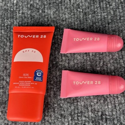 Tower 28 Travel Size LipSoftie Tinted Lip Balms Watermelon Kiwi & SOS Sunscreen