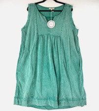 UMGEE Green Mineral Wash Boho Dress Plus 1XL Cotton V-Neck Short Mini Pockets