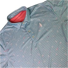 Johnnie-O Performance Polo Shirt XL Blue Pink Surfer Print Stretch Golf UPF 50