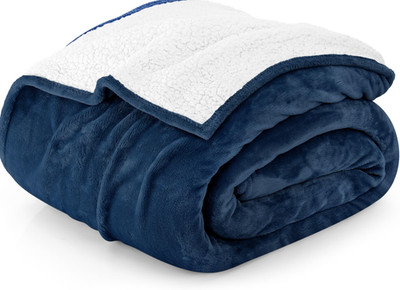 Utopia Bedding Sherpa Blanket Queen 90x90 Navy   Soft Reversible Plush Fleece Th