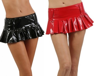 Damen Minirock Party Wetlook Lederlook Lack Optik Mini Rock Vinyl-Minirock