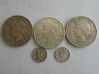 Lot of 3 Silver Peace Dollars & 2 Mercury Silver Dimes. Free Shipping.