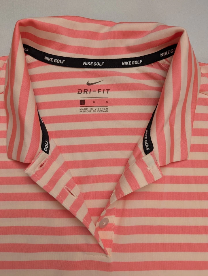 Polo de golf Nike para mujer grande sin mangas rosa coral y rayas melocotón Foto 3 de 4