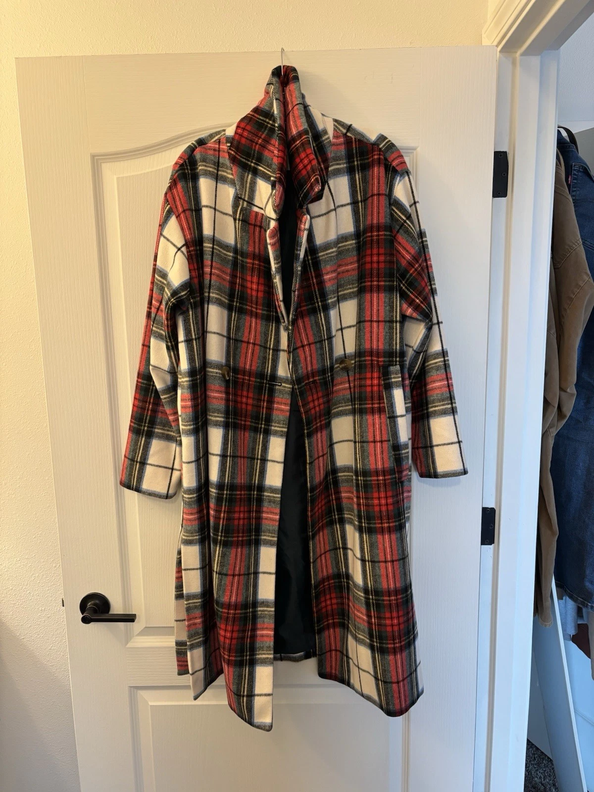 Old Navy Long Slouchy Double Breasted Coat Women XL Red White Plaid
Opens in a new window or tab