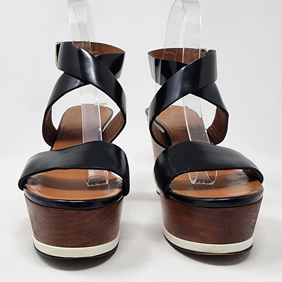 Sandalias de cuña Givenchy con plataforma de madera para mujer 38/8 negras con hebilla de cuero con tiras  Foto 4 de 4