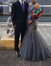 SHERRI HILL 51779 RARE COLOR GUN METAL JERSEY BEADED PAGEANT PROM GOWN SIZE 6