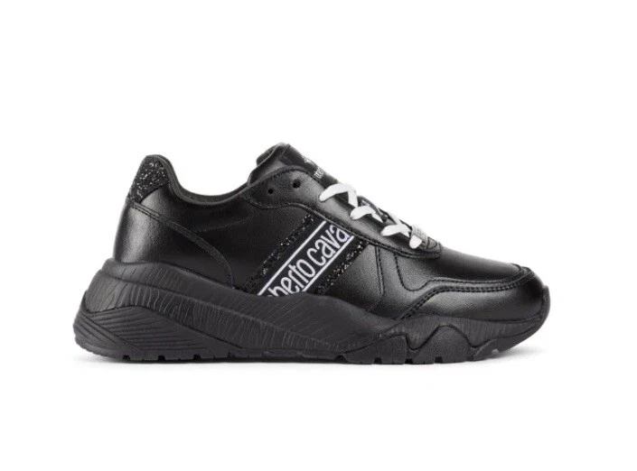 ROBERTO CAVALLI LOGO MUJER ZAPATILLAS NEGRAS 100% CUERO GAMUZA 11/41 NUEVAS Foto 2 de 4