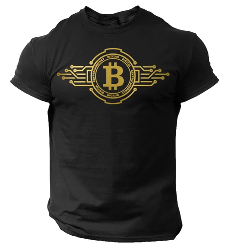 Bitcoin T-Shirt Crypto Currency Traders Gold Coin Black Shirt 
