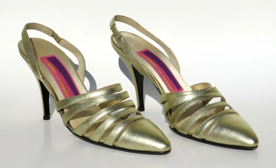 SUSAN BENNIS WARREN EDWARDS винтажный золотой носок с ремешками Vamp Slingback насосы 9,5 - Изображение 3 из 4