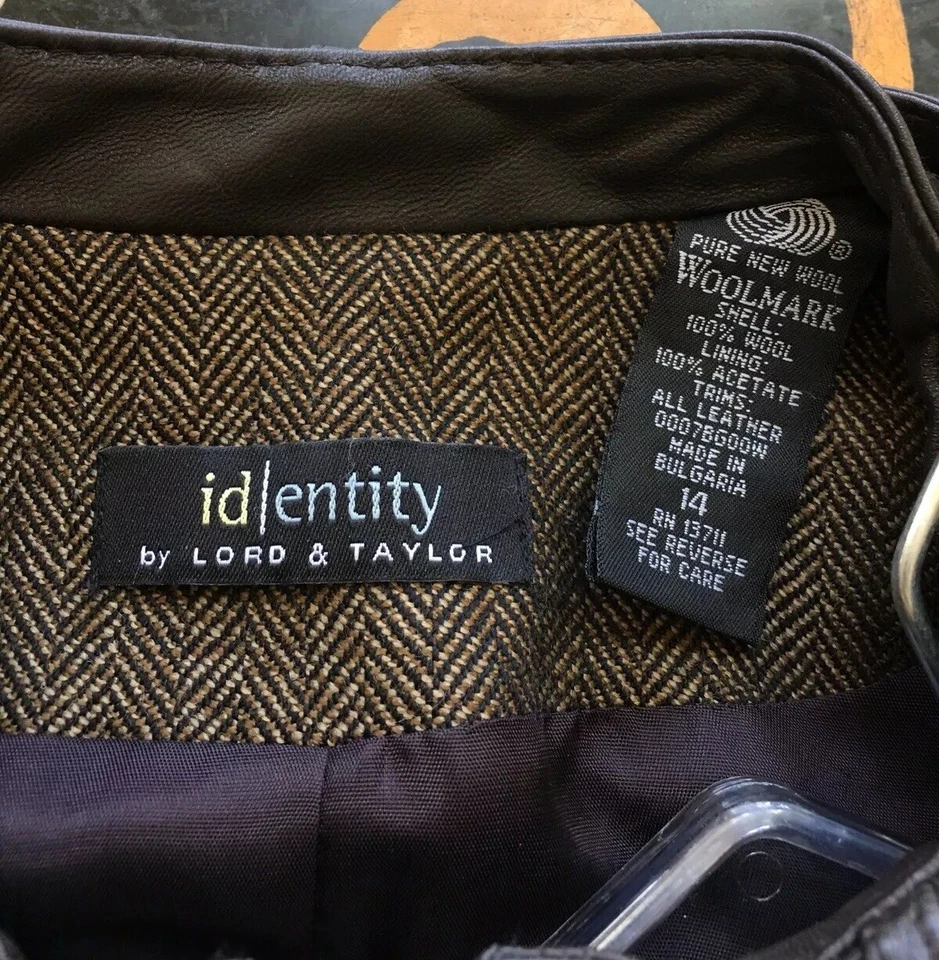 Chaqueta/ Blazer ID/Entity By Lord And Taylor Marrón con Cremallera con Borde de Cuero Talla 14 Foto 4 de 4