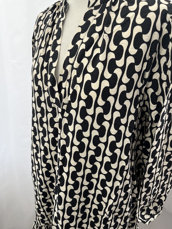 Zara Black White Dress Size L Long Sleeve Short Viscose Womens eBay