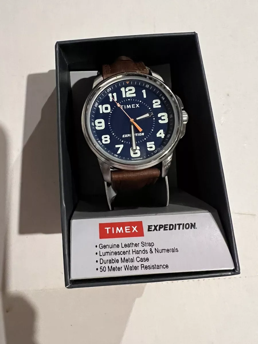 Timex Men s Expedition Watch Indiglo Metal Field Brown Leather Strap TW4B16000
