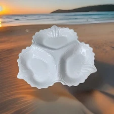 Vtg 11” White Scroll work 3 section Ceramic Serving Plate Platter Hearts Italy