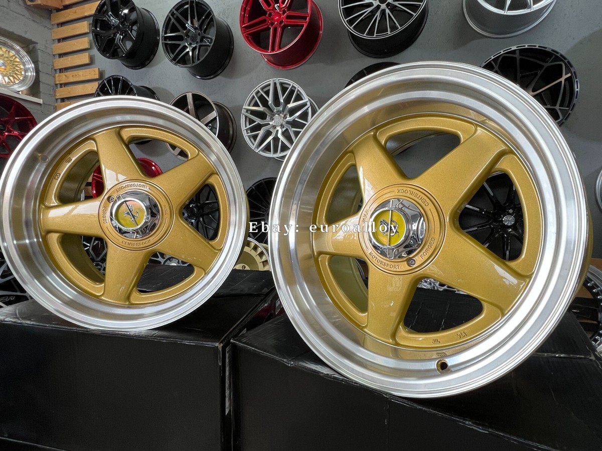 4 x 17 Inch 4x100/4x114.3 Ferrari Style Gold Polished Wheels: Fits