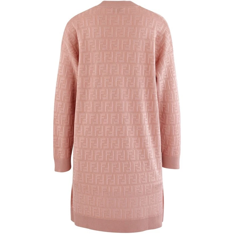 FENDI Pink Abito V Neck Jumper Sweater Dress With All Over FF Motif Inlay 1700