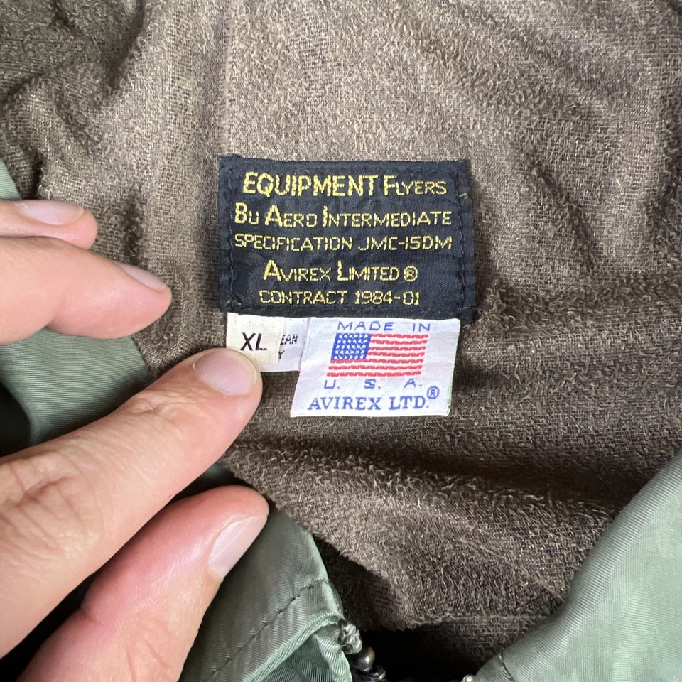 Chaqueta de Aviador Avirex Vintage Verde Nylon XL EE. UU. 816-47 Vuelo Bombardero LEER Foto 2 de 4
