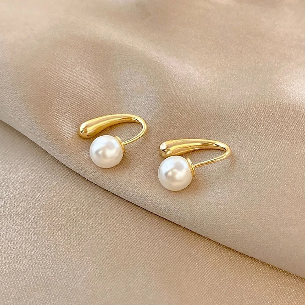 C Shaped Korean Earrings for Women Ear Studs Pearl Stud Earrings