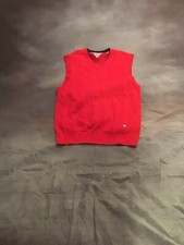 TOMMY HILFIGER Vtg 90s Red Cable Knit V-Neck Sweater Vest Men's Large