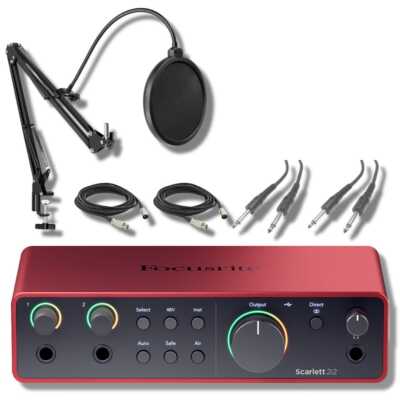 Focusrite Scarlett 2i2 4G Studio Recording Bundle with StreamEye BOOMARM1 Stand
