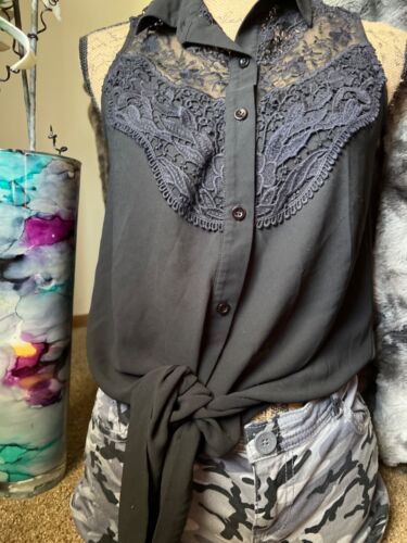 LAPIS Anthropologie Lace, Black, Bohemian, Y2K Sleeveless Top Size Small, NEW - Picture 14 of 24